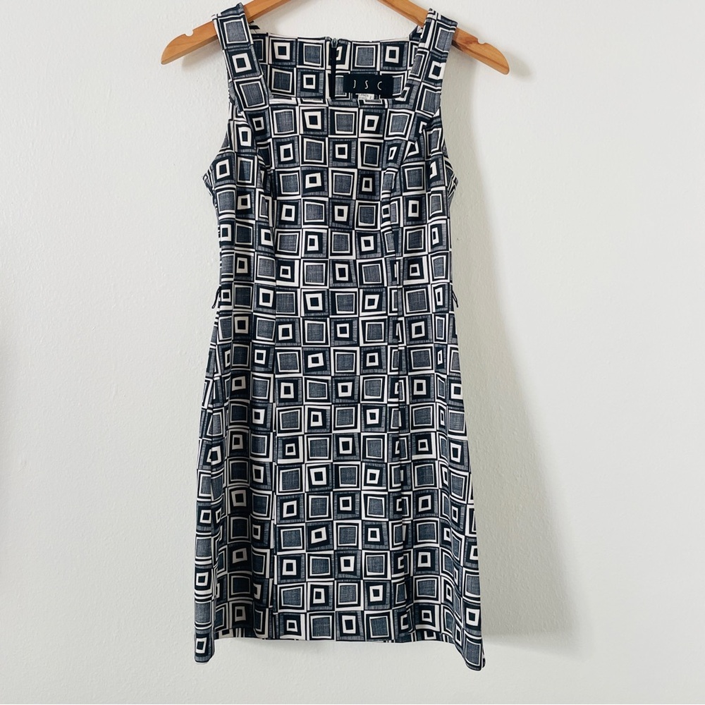 Vintage JSCatalog JSC Black And White Geometric Dress - Picture 1 of 4